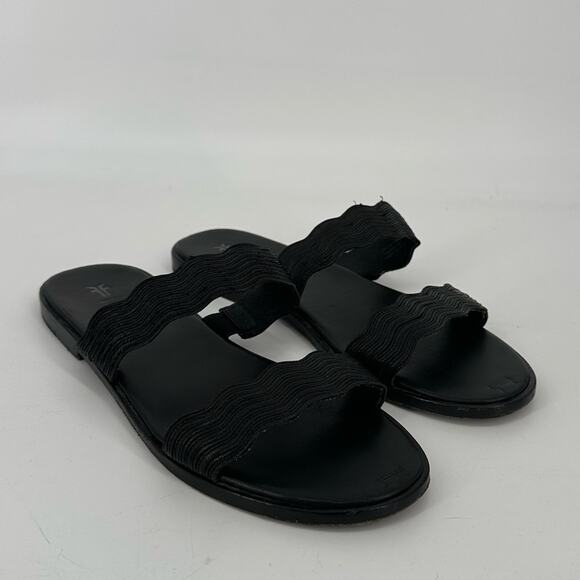 Frye Mira Wave Slide Sandals Genuine Leather Slip On Open Toe Shoe Black Size 10 - Picture 1 of 10